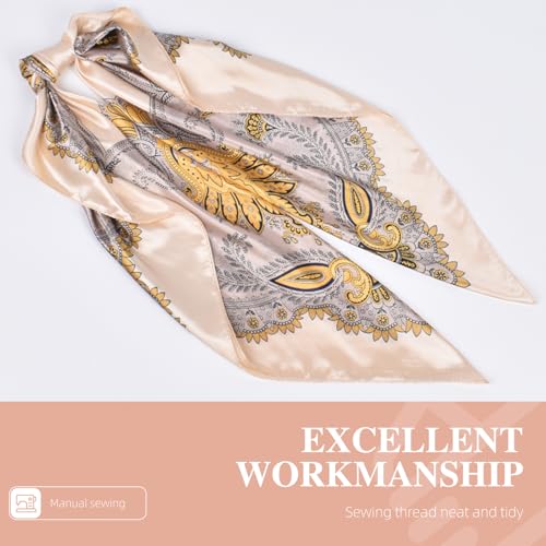35 x 35 Women's Fashion Pattern Large Square Silk Like Hair Scarf Head Sleeping Wrap Satin Neck Bandana for Gift… - color: Garland Cashew Nuts-beige
