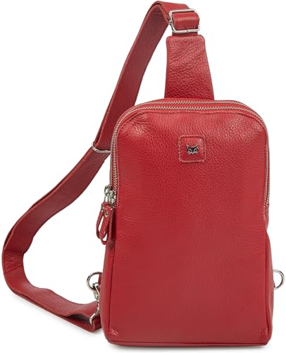 Leather Sling Bag for Women Genuine Crossbody Purse Small Trendy Cross Over Chest with Phone and Credit Card Slots (Red Nappa) - color: Red Nappa