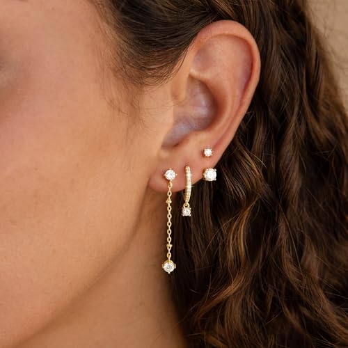 Robaice Dangle Earrings for Women, Long Hypoallergenic Earrings Set for Multiple Piercings, Gold Hoop Earrings Set