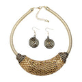 Ethnic Crystal Rhinestone Pendant Necklace Earrings Set Women Handmade Tribal Collar Choker Chunky Metal Bib Rope Chain African Statement Jewelry Set - color: NXR1429-champagne