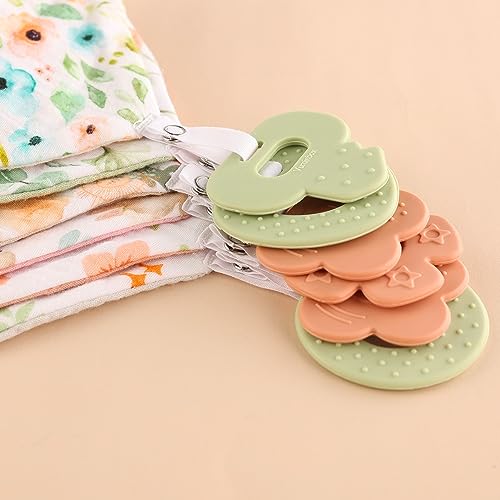 Baby Bandana Drool Bibs 6-Pack and Teething Toys 6-Pack Made with 100% Organic Cotton, Absorbent and Soft Unisex - color: Muslin Bibs Pattern - Girls