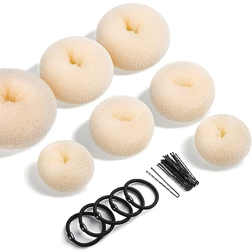 Teenitor Donut Bun Maker Set - Hair Bun Ring with 5 Bands, 20 Bobby Pins & 7 Chignons (2 Small, 2 Medium, 1 Large, 1 Extra-Large) for Hairstyles in Beige - color: B-Beige