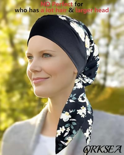 Chemo Headwear for Women Head Scarf Headwraps Silky Soft Turbans for Women Cancer Hats Chemo Beanie Coverings Scarves - color: C Big Black Pattern 1