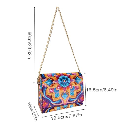 C'eitura Diamond Art Painting Wooden Shoulder Bag, 5D DIY Rhinestone Mandala Floral Chain Purse with Colorful Boho Pattern, Wooden Clutch Handbag Craft Gift - color: SKB207