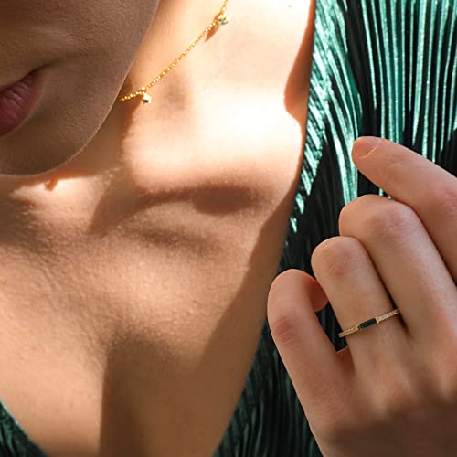 espere Minimal Dainty Baguette Wedding Band Ring | Lab-Created Emerald Cut Cubic Zirconia Stacking Ring | Anniversary Band for Her - color: Emerald CZ - Gold
