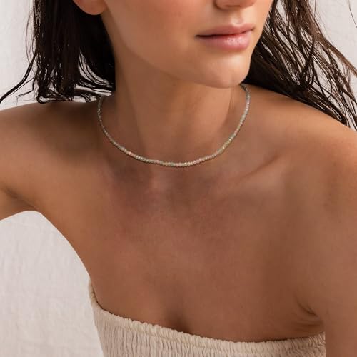 JSJOY Tiny Crystal Beaded Choker Necklaces for Women Colorful Beaded Necklace Dainty Choker Necklaces Simple Boho Jewelry Gifts for Teens Handmade Shining Bead Necklaces Gifts - color: Light Green