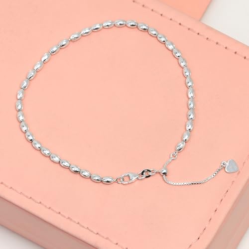 LeCalla 925 Sterling Silver Adjustable Anklets for Women | Women's Anklet Bracelets Foot Jewelry | Chain Link Anklets Silver Jewelry | Summer Beach Jewelry for Wife Girlfriend Her - color: Oval Bead Ball Bolo