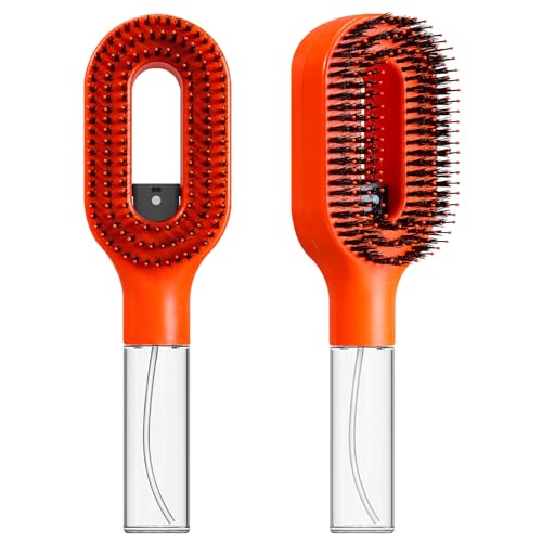 2-in-1 Manual Non-Electric Detangler Hair Brush with Built-In Mister Spray, Wet & Dry Detangling Brush for Curly, Wavy & Straight Hair, No-Tangle Anti-Frizz Brush，Reservoir 50ml.(Orange) - color: Orange