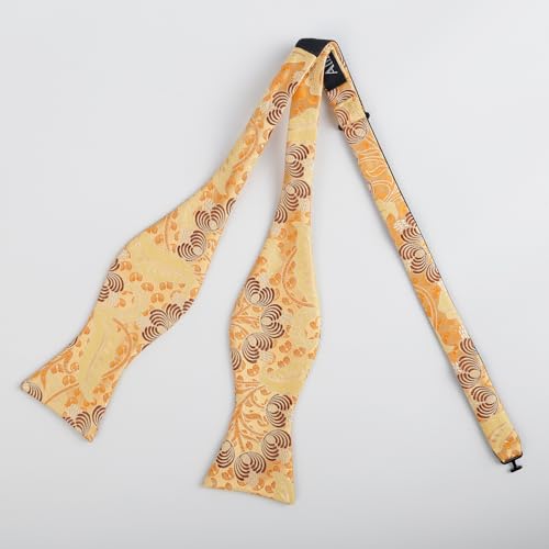 Alizeal Mens 2pcs Classic Floral Pattern Self-tied Bow Tie and Handkerchief Set - color: 035-orange+yellow