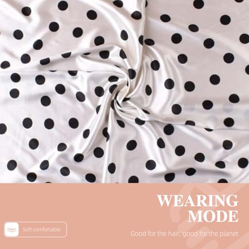 35” Satin Large Square Head Scarves-Like Silk Satin Scarf for Hair Wrapping at Night Bandana Square Scarf for Sleeping - color: Big Polka Point-white