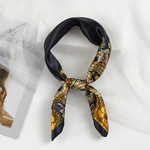 QBSM Womens 23.6 inch Satin Silk Feeling Formal Square Neck Scarf Head Hair Wraps Kerchief - color: Cashew-black