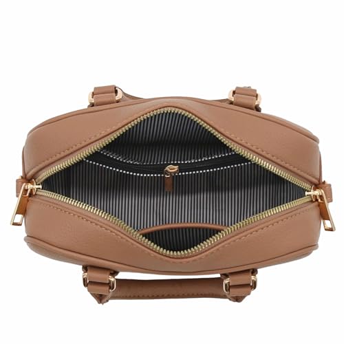 FashionPuzzle Mini PU Leather Satchel Purse Top Handle Crossbody Bag - color: Stone