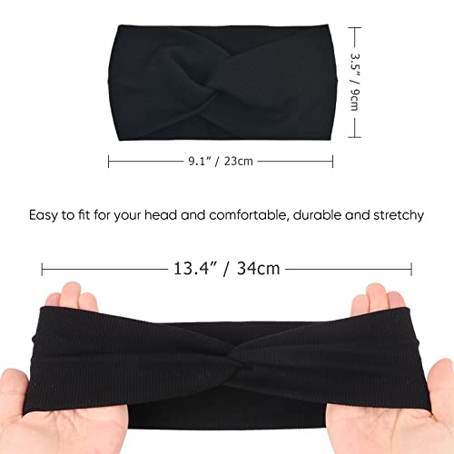 DRESHOW 6 Pack Turban Wide Headbands for Women Headwraps Knotted Elastic Yoga Workout Solid Color Hair Accessories - color: 6 Pack Ribbing Cross Headbands B