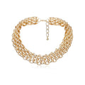 Layered Chain Necklace, Gold Tone Metal, Chunky Link Statement Choker, Punk Style Collar Necklace with Adjustable Clasp - color: Gold