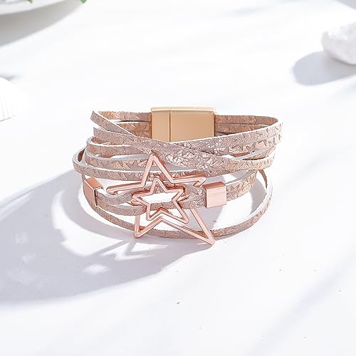 Long tiantian Leather Bracelets for Women Men Heart Wrap Bracelets Western Jewelry Cowgirl Outfits Birthday Gifts for Her - color: B4:pink leather bracelet