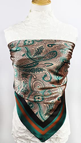 vabovin Satin Head Scarf for Women Silk Like Hair Scarf, 35 x 35 in | Silk Feel Fabric, Hair Wrap for Sleeping, Headscarf and Neck Scarf, Square Bandana Style, Fashion Accessory - color: 105 Green Paisley Pattern