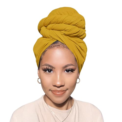 Head Wraps for Black Women African Head Wrap Lightweight for Women Long Plain Turban Hair Scarf Scarves - color: 1 Pc-ginger Yellow