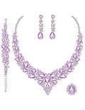 CSY 4 Pcs/Set Austrian Crystal Necklace Earrings Bracelet Ring Bridal Jewelry Sets for Brides Wedding Party Costume Accessories Gifts for Women - color: white gold plated-violet