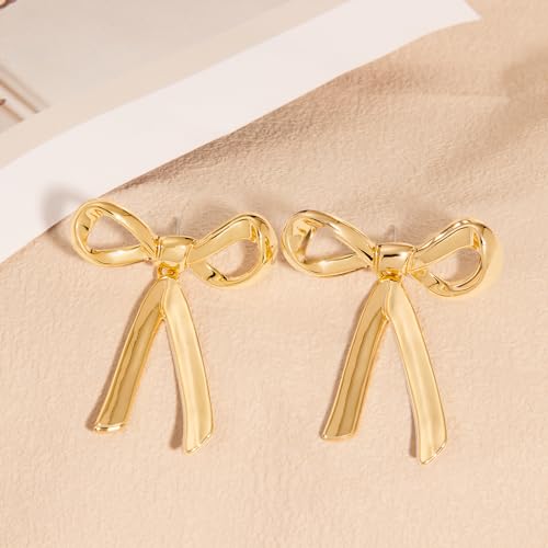 Gold Silver Bow Drop Earrings for Women Long Tassel Chain Bow Earrings Ribbon Bowknot Dangle Earrings Jewelry Gifts - color: Gold Bow E