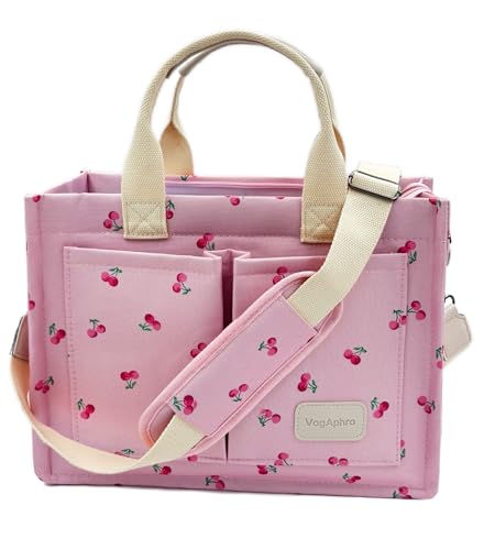 Large Canvas Tote Bag for Women Work Tote Bags with Pockets Laptop Crossbody Purses Everyday Bag Handbags for Travel - color: New Upgrade Plus Cherry Pink
