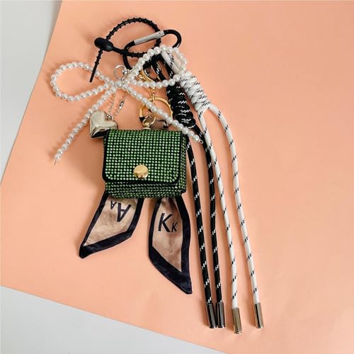 QTMY Rhinestone Coin Purse Rope Braided Keychain Bag Charms for Handbag Purse Backpack Accessories for Bogg Bag,696