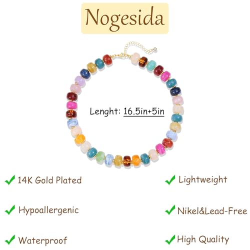 Colorful Beaded Necklace for Women Chunky Resin Beads Choker Necklaces Boho Statement Necklace Summer Vacation Y2K Jewelry - color: Colorful