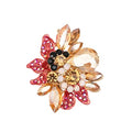 CSY Luxury Women's Austrian Crystal Leaves Flower Big Cocktail Statement Rings Stretch Adjustable Ring Jewelry Accessories - color: red and champagne