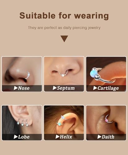 Opal Nose Ring Studs Horseshoe Nose Rings Hoops Stud 316L Stainless Steel Nose Rings Round CZ Square Screw L Shaped Nose Stud Hypoallergenic Nostril Piercing Jewelry for Women Men - color: Gold/Blue gem/18g 10mm hoop/Screw Studs