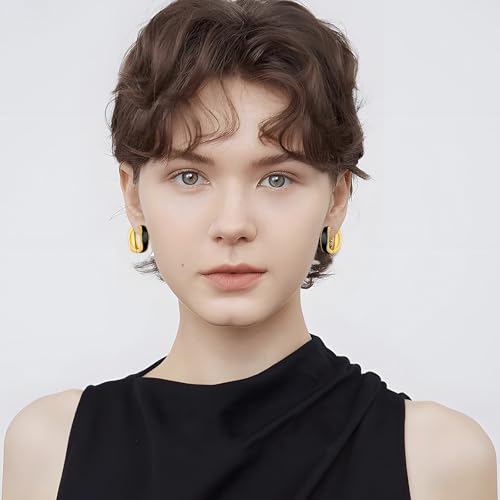 Chunky Hoop Earrings for Women Thick Minimalist Geometric Huggie Hoop Earrings Dainty Thick Y2K Preppy Earrings - style: Square-black