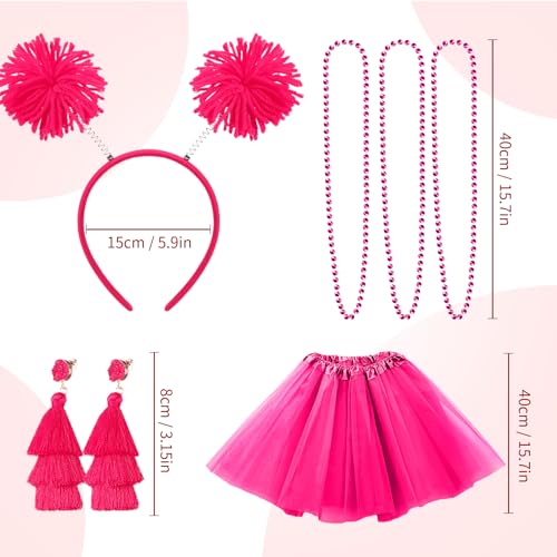 Hicarer 6 Pcs 4th of July Tutu Set Women Red White and Blue Accessories 250th Tutu Patriotic Costume Independence Day Favors - color: Rose Red
