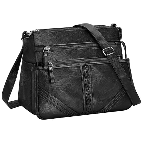ELDA Crossbody Bags For Women Pocketbooks Soft PU Leather Purses and Handbags Multi Pocket Shoulder Bag - color: X-black
