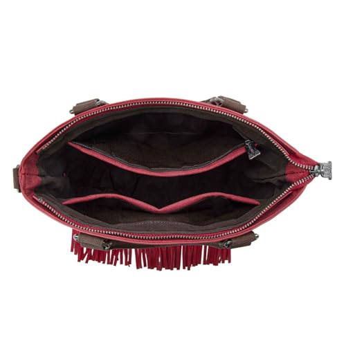 Trinity Ranch Crossbody Bags for Women Tooled Fringe Top Handle Handbags Vintage Western Purse - color: Red