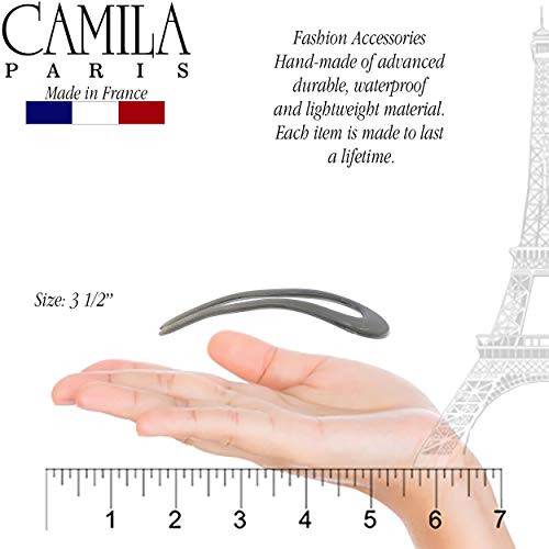 Camila Paris CP3077 French Twist Stick Clip Pins, Gray, Wavy Hair Pin U-Shaped Hair Fork for Girls Spiral Updo Chignon Bun Holder, Fashion Flexible Styling Hair Accessories for Women, Made in France - color: 2-Prong Gray