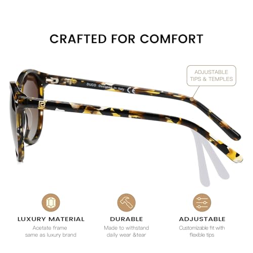 DUCO Women's Trendy Retro Round Acetate Polarized Sunglasses, UV400 99% Glare Block, Lightweight for Daily & Outdoor - color: Tortoise Frame Gradient Brown Lens