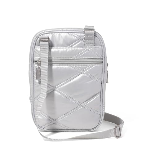 Baggallini Journey Crossbody Bags for Women 9x6 Small Lightweight Travel Handbag W/RFID - color: Silver Metallic Quilt