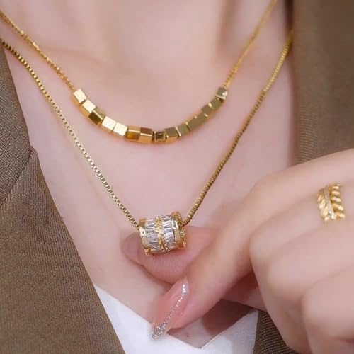 Gold Necklaces for Women Gifts - 14K Gold Plated Necklace for Women Necklaces for Her Tiny Fashion Jewelry for Teens，for Women Friends Jewelry Gifts，Necklace Gold Jewelry Birthday Gifts - style: Double layered necklace