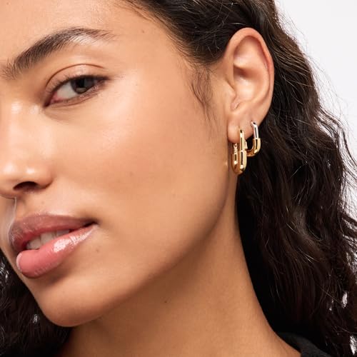Ana Luisa Rectangle Hoop Earrings - Sterling Silver Base With 14K Gold & Silver Rhodium Plating - Chic, Dainty Mixed Metal Huggie Hoops - Hypoallergenic, Tarnish-Free, and Water-Resistant Hoops - color: Two Tone