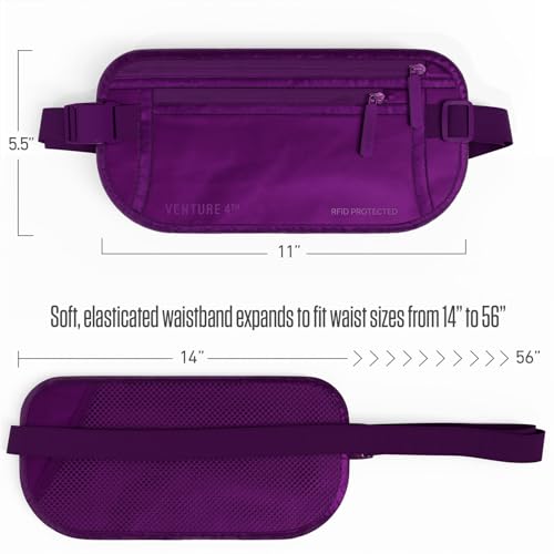VENTURE 4TH Money Belt for Travel – Slim Hidden Under-Clothes RFID Blocking Anti-Theft Passport Holder & Travel Wallet Pouch for Men & Women to Protect Cash, Cards & Documents (Sleek Purple) - color: Sleek Purple