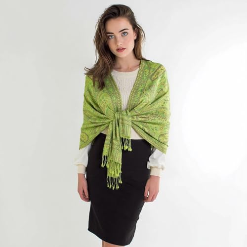 AUSEKALY Pashmina Feel Shawls Wraps for Women Rave Scarf Soft Silky Reversible Men Scarves - color: Yellow Green