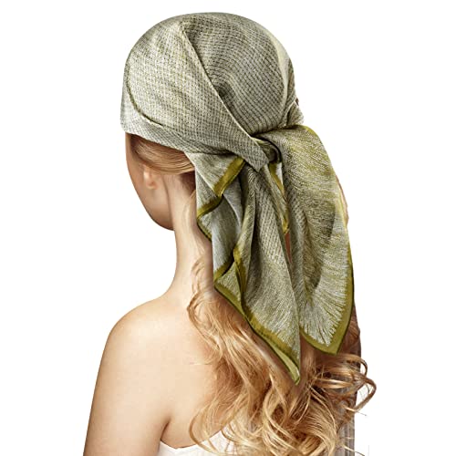 Stlvoll 100% Silk Head Scarf for Women - 27" Hair Scarves Satin Bandanas Square for Night Sleeping with Gift Packed - color: Yellow/Green/Checkered