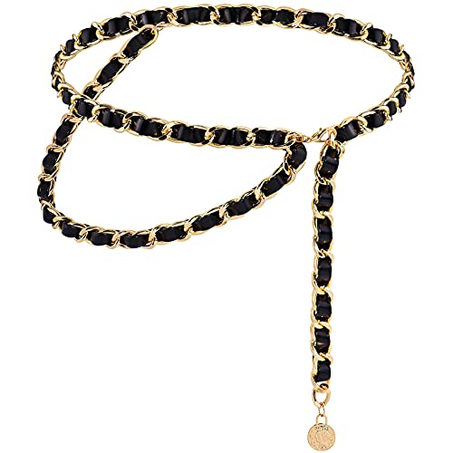 YooAi Chain Belts Leather Waist Belt for Women Layered Metal Chain Belt - size: M/L: fits waist from 31"-40", style: Gold