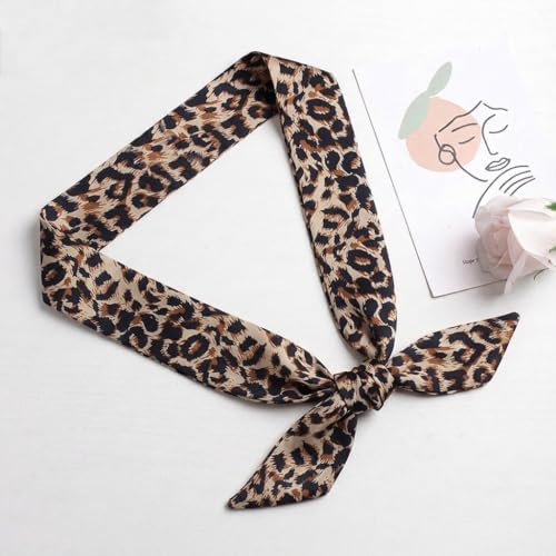 10 Pcs Long Thin Small Skinny Scarf Satin Neck Tie Ribbon Choker for Women Girls - color: Leopard