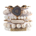 Yomisa 5PCS 6PCS Natural Boho Beaded Bracelets/Bangle for Women Men,Healing Turquoise Jasper Agate Crystal Gemstone Stone Chakra Multilayer Wrap Bohemian Handmade Jewelry Beads Stretch Bracelet Set - color: 1-6PCS-White