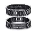 Custom Mens Bracelet Personalized Watch Band Engraved Name Bracelets for Men Customized ID Cuff Wristband Gift for Dad Husband - style: Black0 - 1.5cm