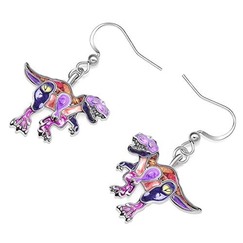Enamel Alloy Dinosaur Fantasy Dragon Earrings Drop Dangle Unique Animal Jewelry For Women Dragons Gifts - color: Dinosaur Trex Violet