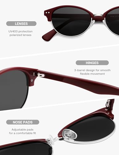 SOJOS Trendy Oval Polarized Sunglasses for Women Retro Cute Shades Sunnies SJ2687 - color: Red Frame Grey Lens
