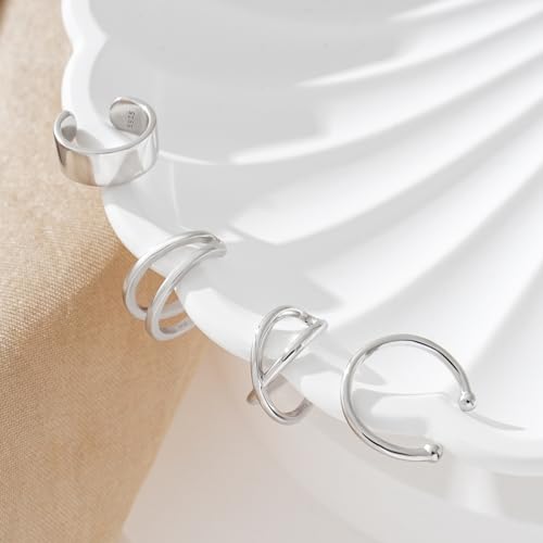 CHIC & ARTSY 925 Sterling Silver Ear Cuffs for Women, Non Piercing Clip On Cartilage Cuffs, Adjustable Fake Conch & Helix Earrings, Gold Plated & Oxidized Various Styles - color: ear cuff #3