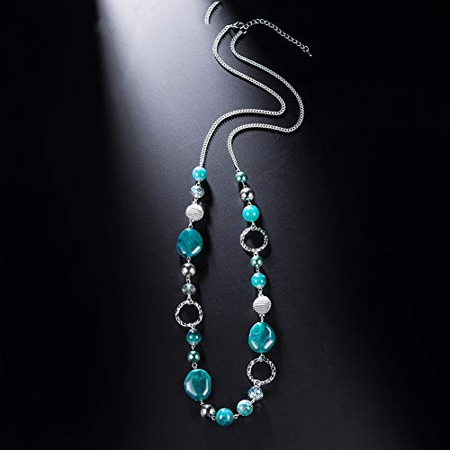 PEARL&CLUB Long Beaded Necklaces For Women - Sweater Chain Fashion Jewelry Necklace Gifts For Women - color: 23-Sea green
