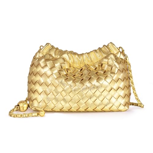 Joryin Woven Women's Crossbody Bag & Evening Purse, Trendy Dumpling Clutch & Hobo Cloud Shoulder Bag Trendy Dumpling Clutch - color: Woven Leather-golden