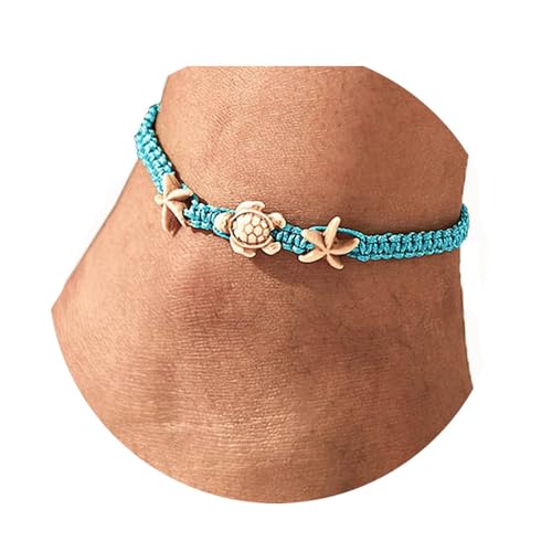 Yokawe Boho Turtle Anklets Bracelets Blue Starfish Summer Beach Waterproof Barefoot Sandals Jewelry for Women